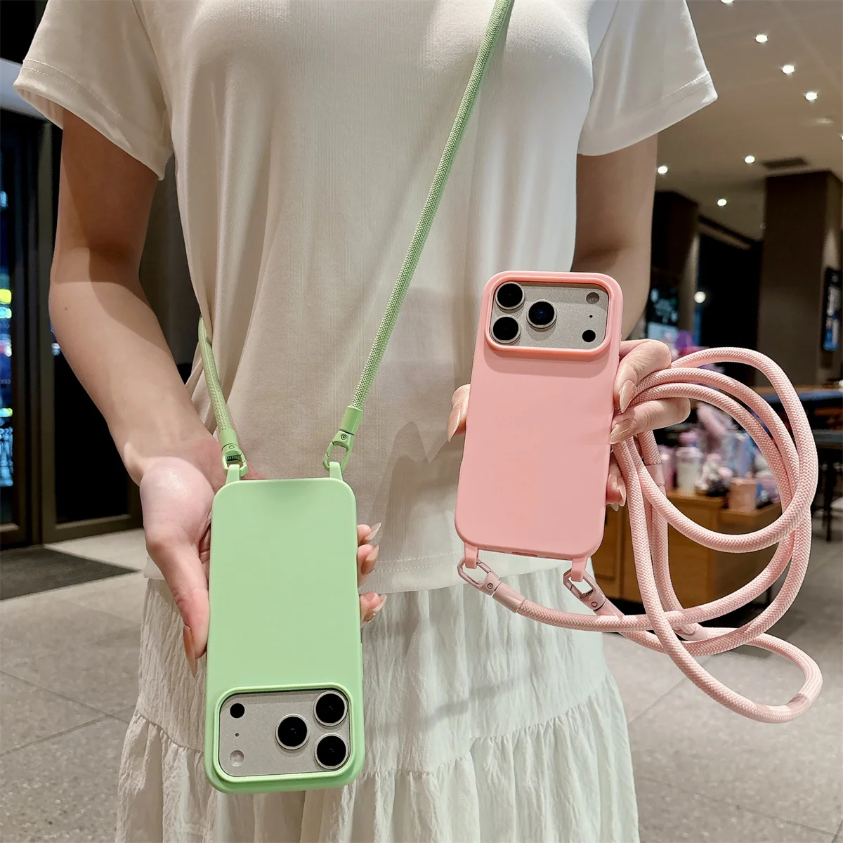 Silicone Crossbody Candy Color Phone Case with Soft TPU Back Cover