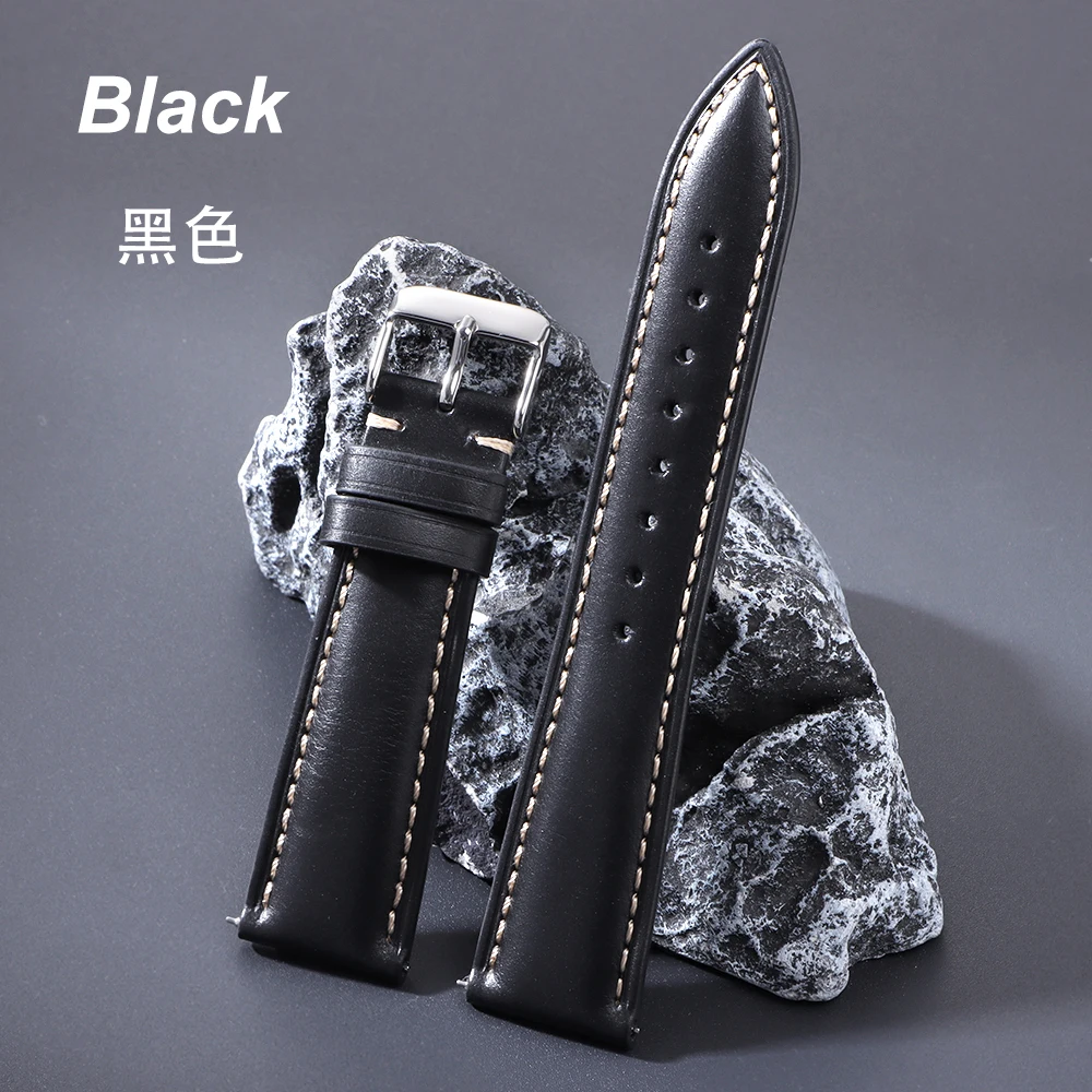 Premium Top Grain Brown Leather Watch Strap with Stainless Steel Buckle