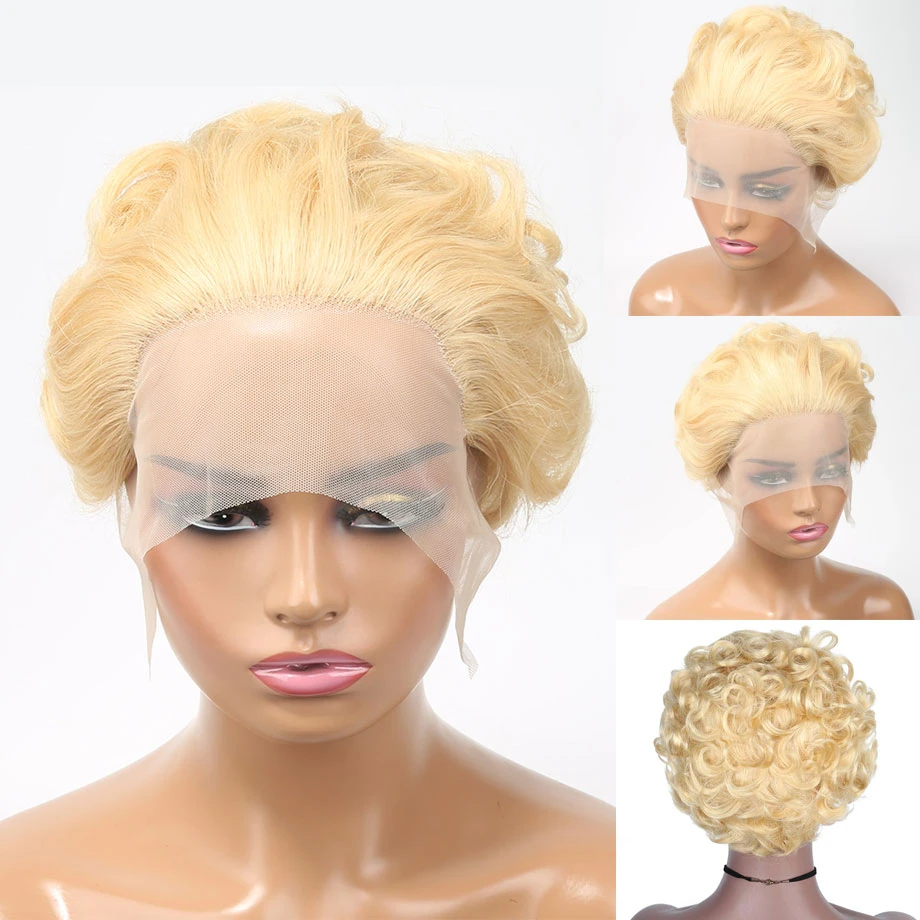 Short Bob Curly Pixie Cut Wig Colored 613 Deep Wave Bob Human Hair Wigs Brazilian Wavy Lace Wigs For Women