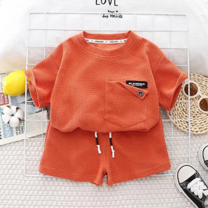 

Clothing set boys girls summer knitted sports coat + five Split pants Korean version 0-5 years old Beibei fashion child clothing