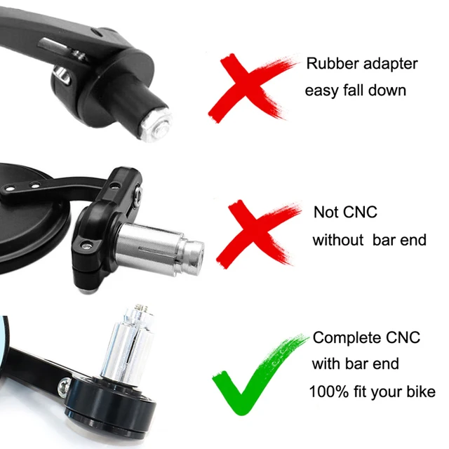 Motorcycle Rear View Mirror Black 7/8" Round CNC Cafe Racer Parts Motorcycle Side Mirror Bar End Motorbike For Kawasaki Black