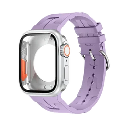Premium Silicone Band with Ultra Case for Apple Watch - High-Quality Strap and Protective Bracelet (Purple S)