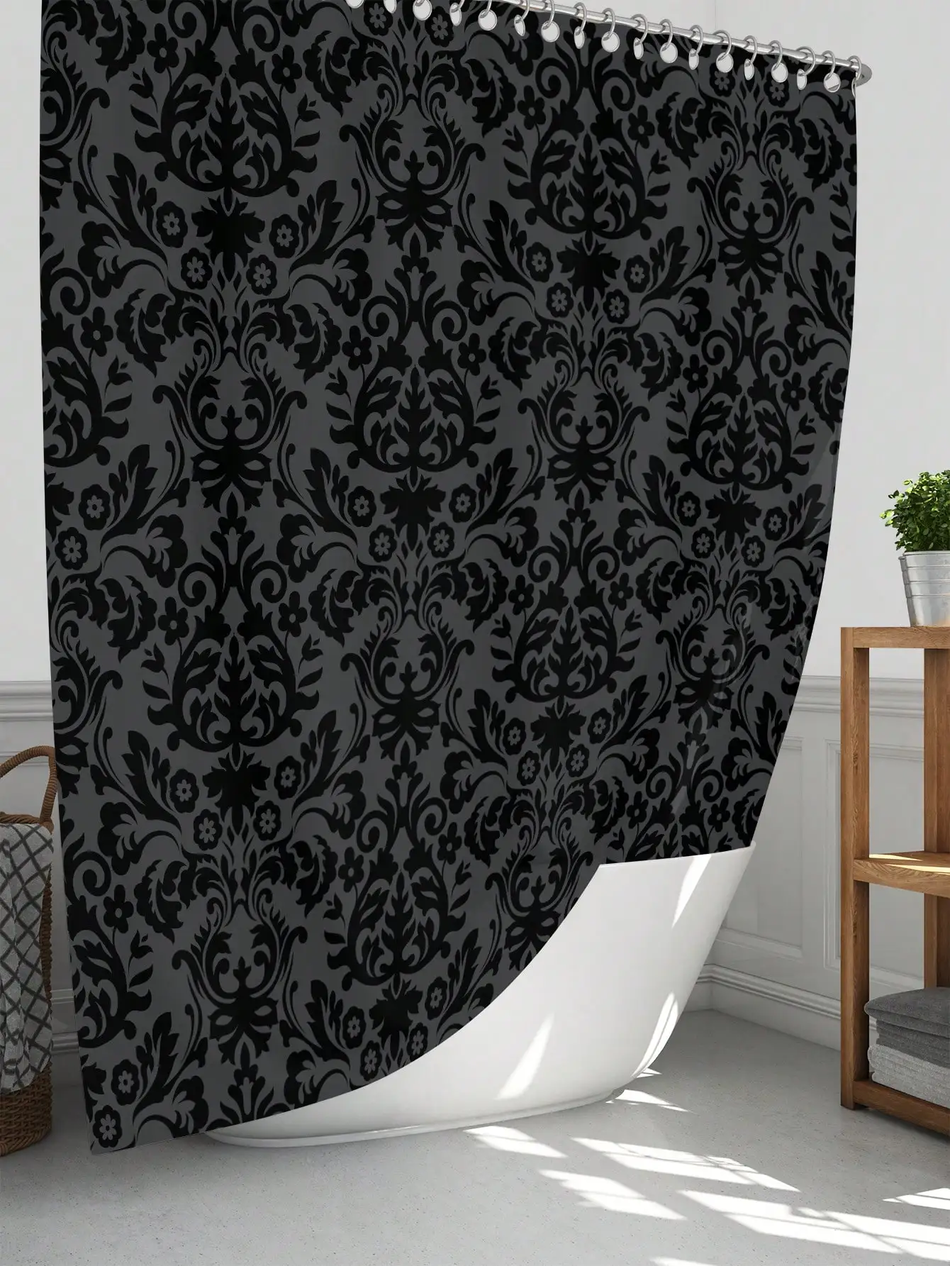 4pcs Waterproof Durable Baroque Style Background Multipurpose Decorative Shower Curtain With 12 Hooks, For All Scenarios 4
