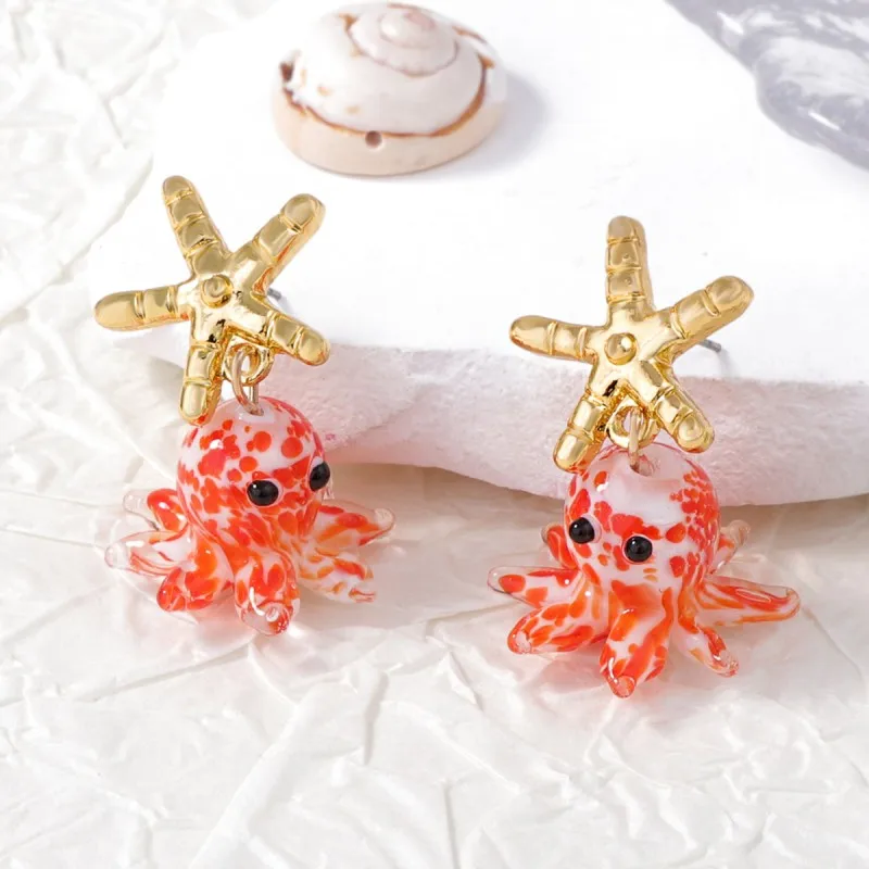 Cute Octopus Drop Earrings Marine Design Resin Copper Alloy Jewelry