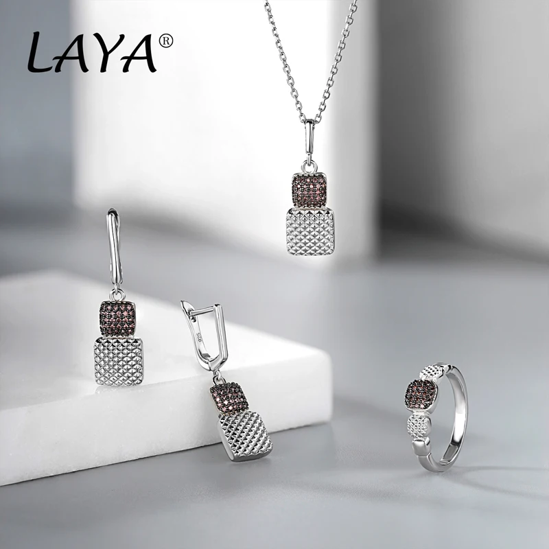 LAYA 패션 새로운 스타일 간단한 지르콘 반지 귀걸이 목걸이 세트 여자 파티 럭셔리 보석 선물