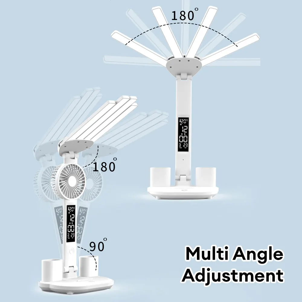 Multifunction LED Four-headed Folding Table Lamp Fan Calendar Clock USB Rechargeable 3 Color Reading Night Light desk lamp night light led desk lamp book light mini night light mini led light