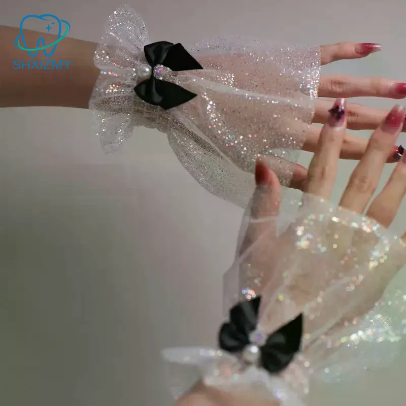 Attrezzatura fotografica per unghie Fiocco corto Polso in rete Maniche finte Polsino falso decorativo per sposa Articolo in tulle Nail art Scatta foto di sfondo - immagine 4