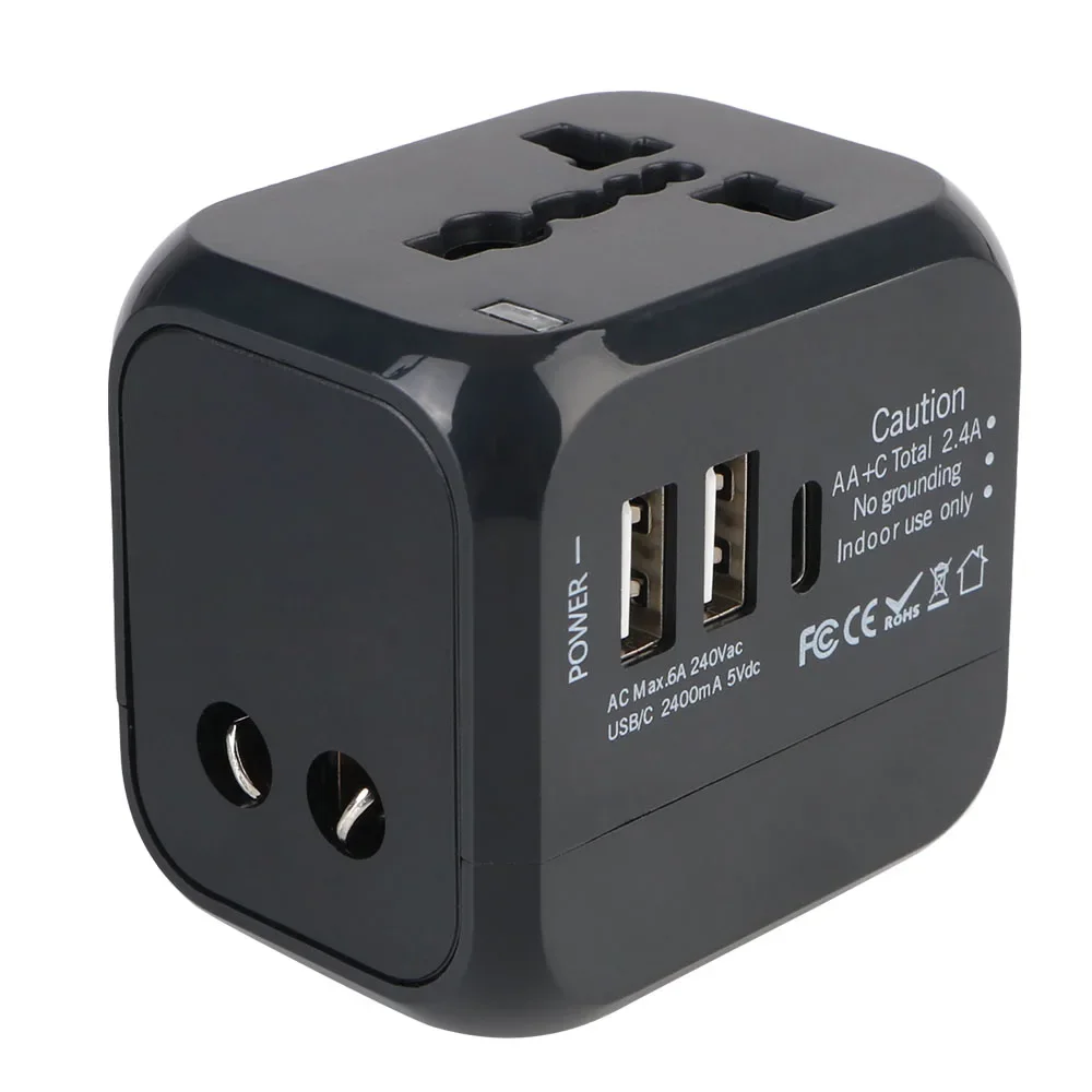All-in-one Wall Charger Travel Adapter 6A US EU UK AU plug Travel Charger with 2 USB Port and 1 Type C Universal