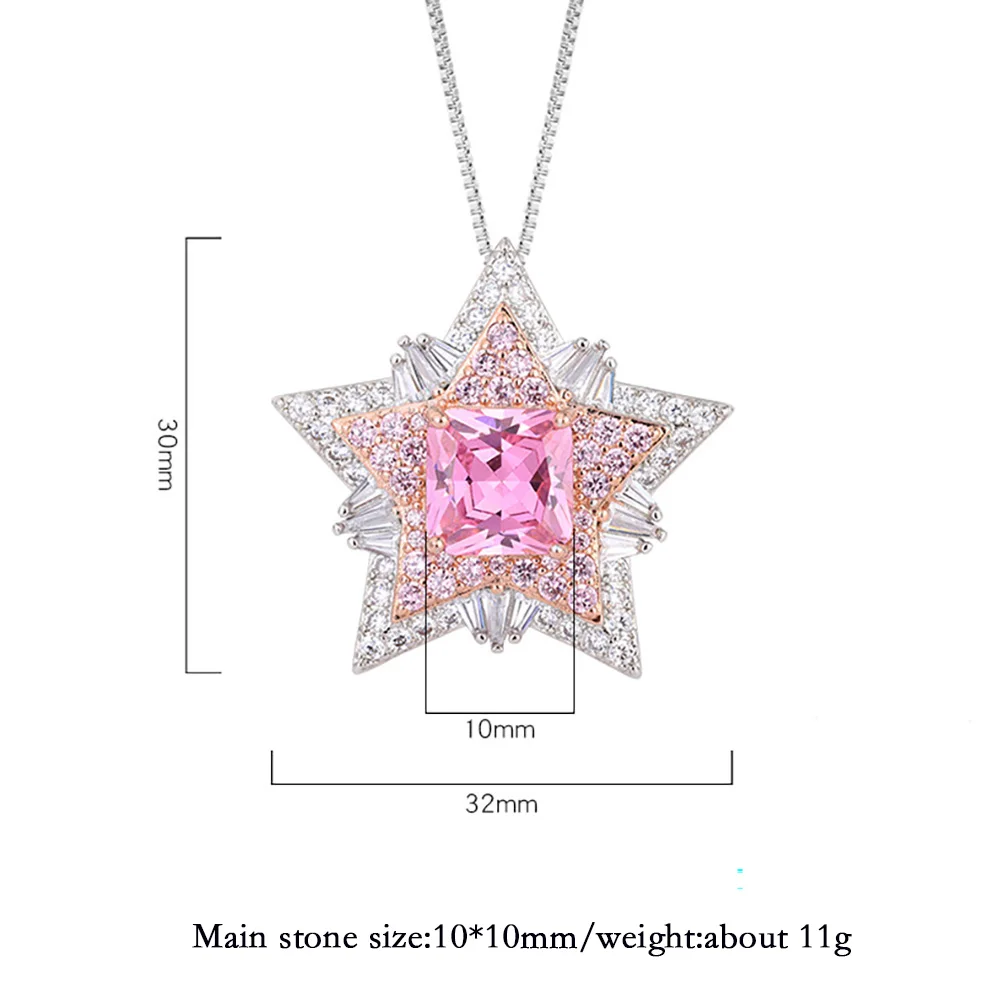 Vintage 10*10mm Pink Quartz Topaz Pentagram Pendant Necklace for