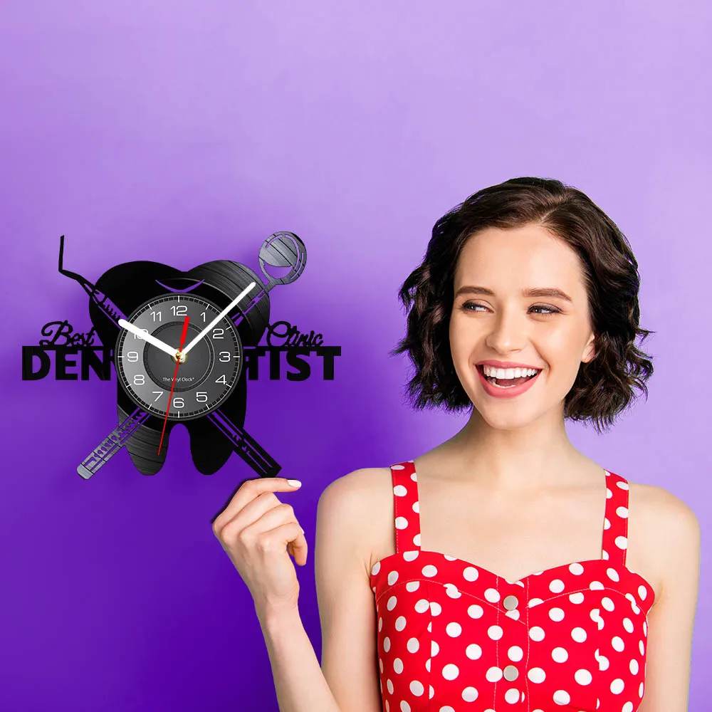 Dentist Equipment Dental Office Teeth Wall Sign Decorative Clock Orthodontist Vinyl Record Wall Clock Nurse Appreciation Gift 5