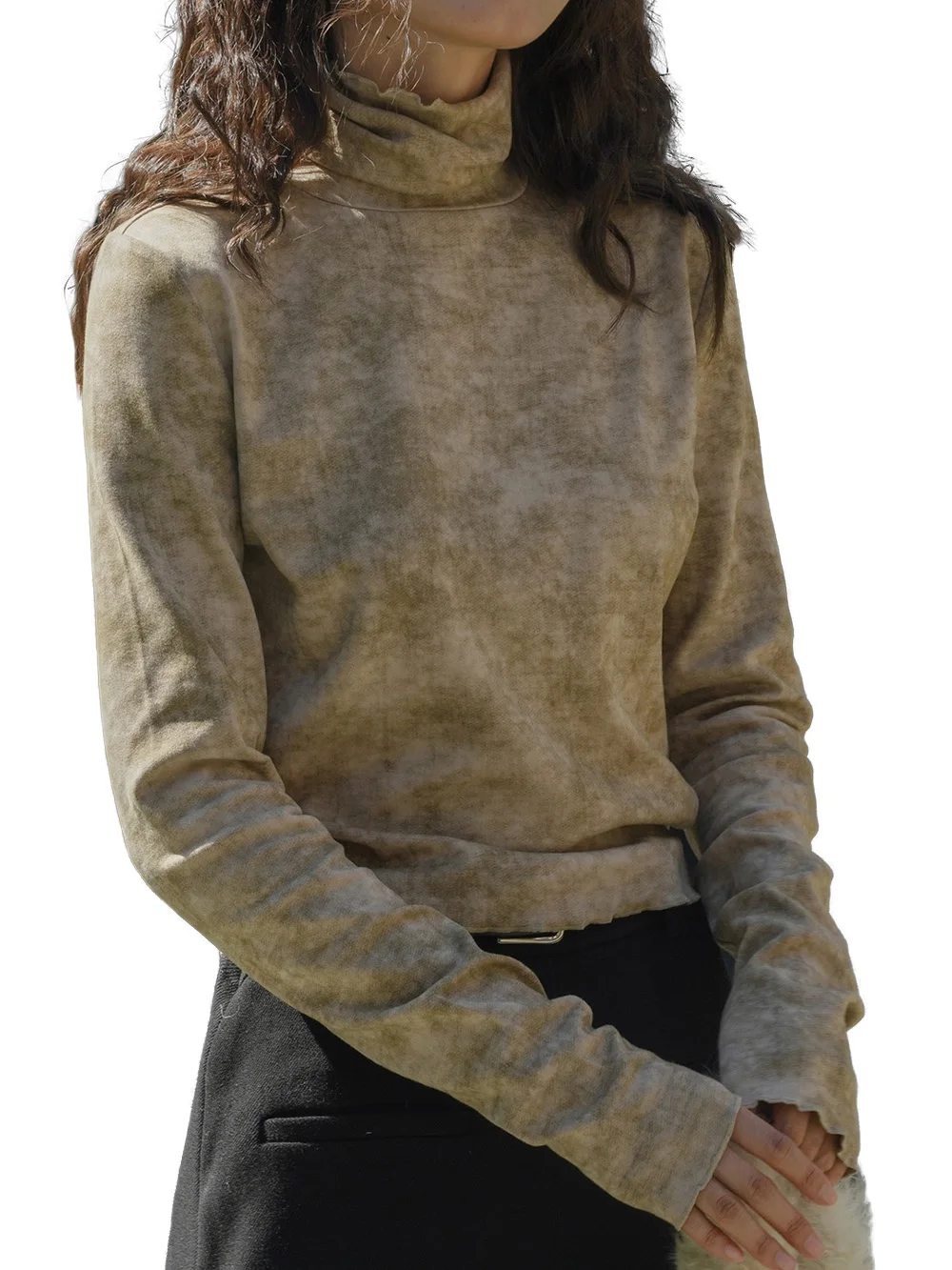 

Tie Dye Batic High Neck Cropped Modal Tops Winter T Shirt Pattern
