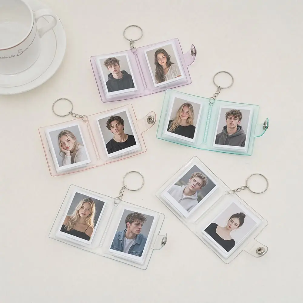새로운 1/2 인치 미니 사진 앨범 키 체인 PVC 투명 반짝이 휴대용 사진 보관 바인더 DIY 사진 앨범 기념품