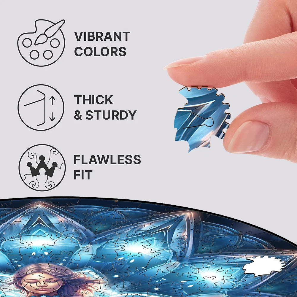 Circular Wooden Jigsaw Puzzle For Adults Chakra Yoga Vishuddha Puzzle Girls' Toys Blue Petals Wood Puzzles Home And Decoration 4
