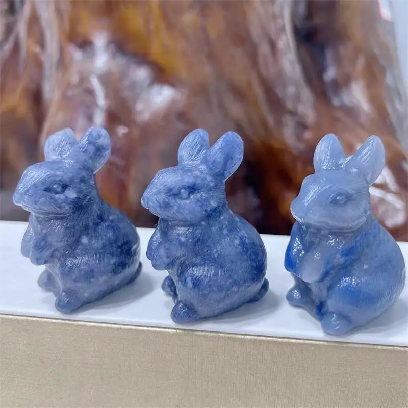 5.8cm Natural Blue Aventurine Rabbit Carving Crystals Healing Gemstone Animal Figurine Ornament Home Decoration 1PC