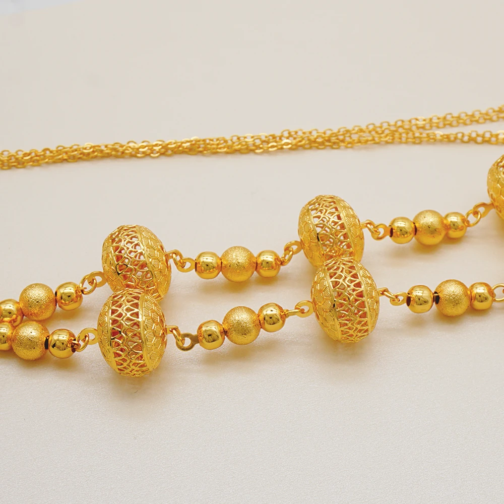 Fashion Gold Color Ethiopian Jewelry Set Long Tassel Pendant Earrings Wedding Arab African Bride Necklace Set