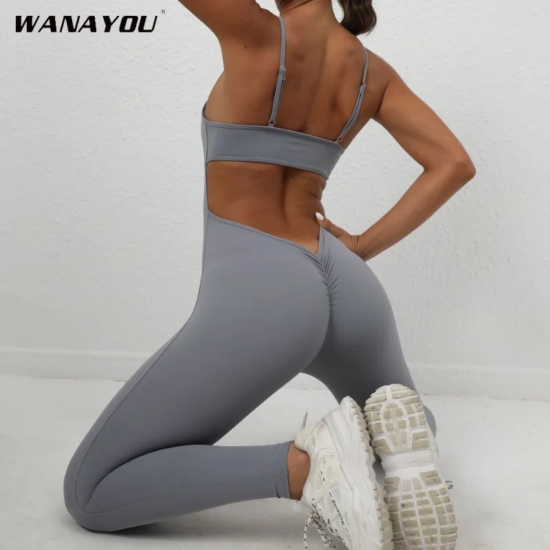 

WANAYOU Backless One-Piece Seamless Yoga Set Sportswear Women's Fitness Suits Gym Push Up Workout Clothes Women Yoga Jumpsuit