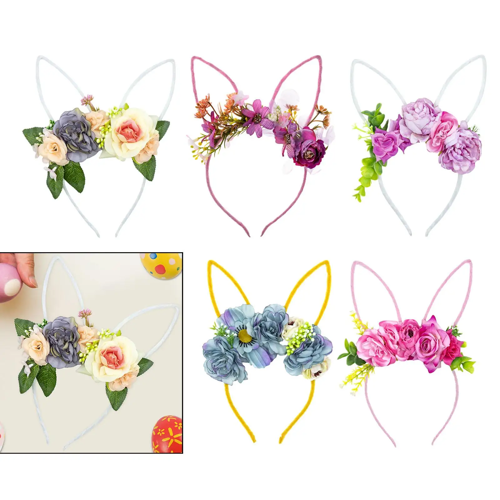 Easter Bunny Ears Headband Lovely Flower Hairband Hair Accessories for Wedding Carnival Halloween Christmas Party Favors hair accessories