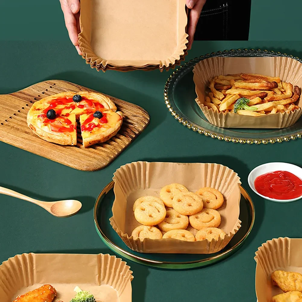 50100PCSNonStickAirFryerBakewareDisposablePaperTrayMatBaked