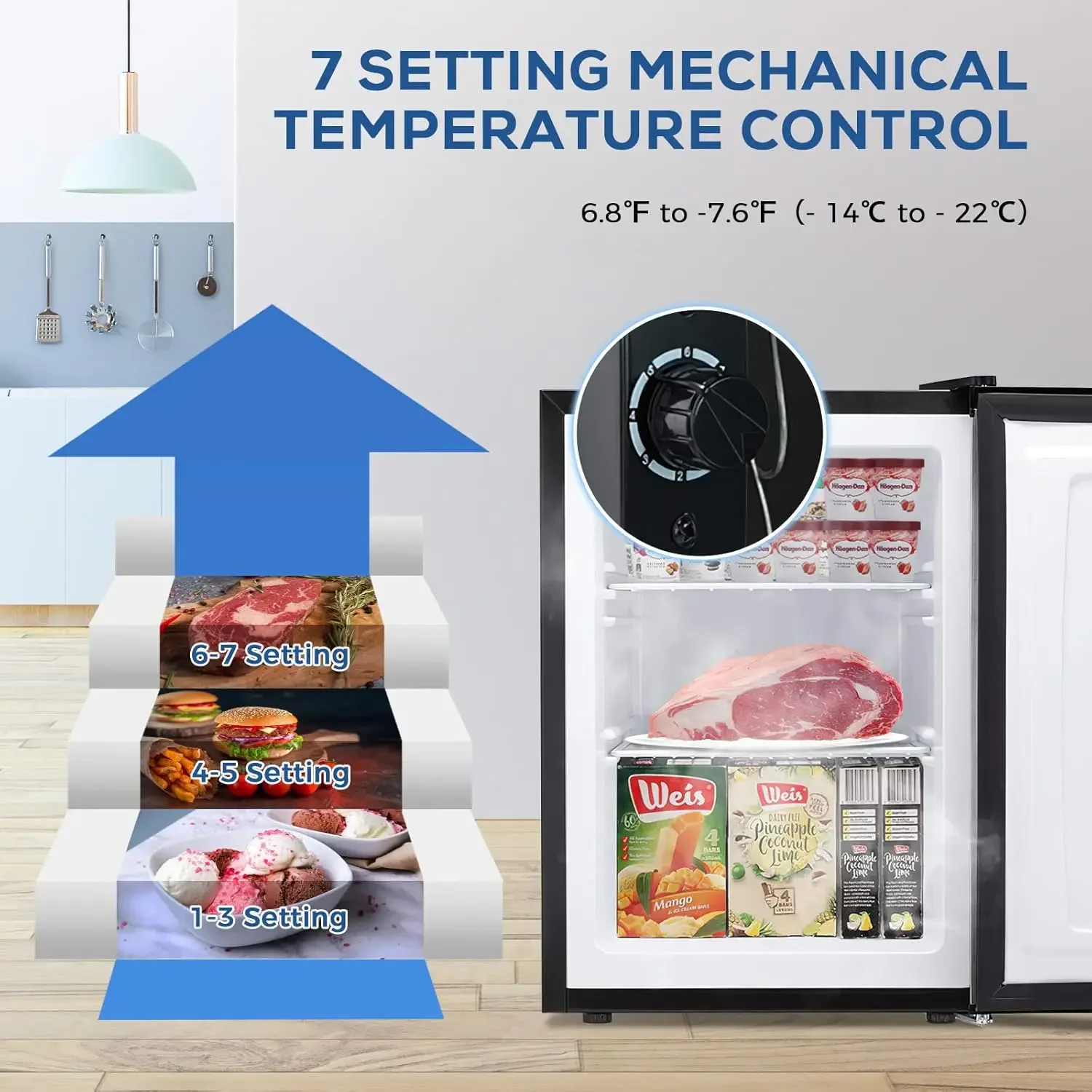 2.1 Cu.ft Compact Upright Freezer with Reversible Single Door,Removable Shelves Mini Freezer with Adjustable Thermostat 4