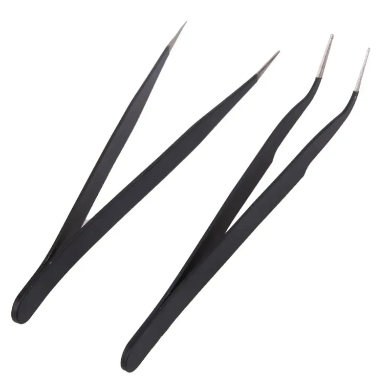 2 Pcs Stainless Steel Elbow Antistatic Nail Tweezers Nail Rhinestone Paillette Nipper Manicure Decorations Picking Tweezer Clip