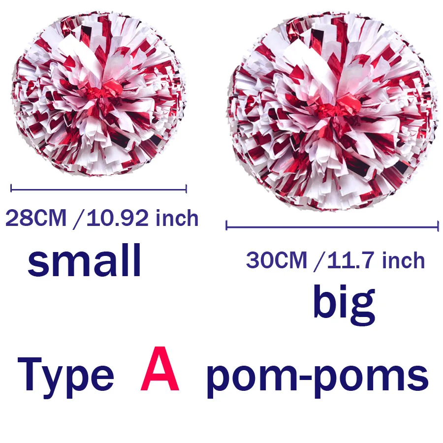 2PCS Metal Red Mix White Cheerleading Pom Poms 32CM Cheerleader Pompon With  Rings Handle Dance Party Game Sport Victory Supplies