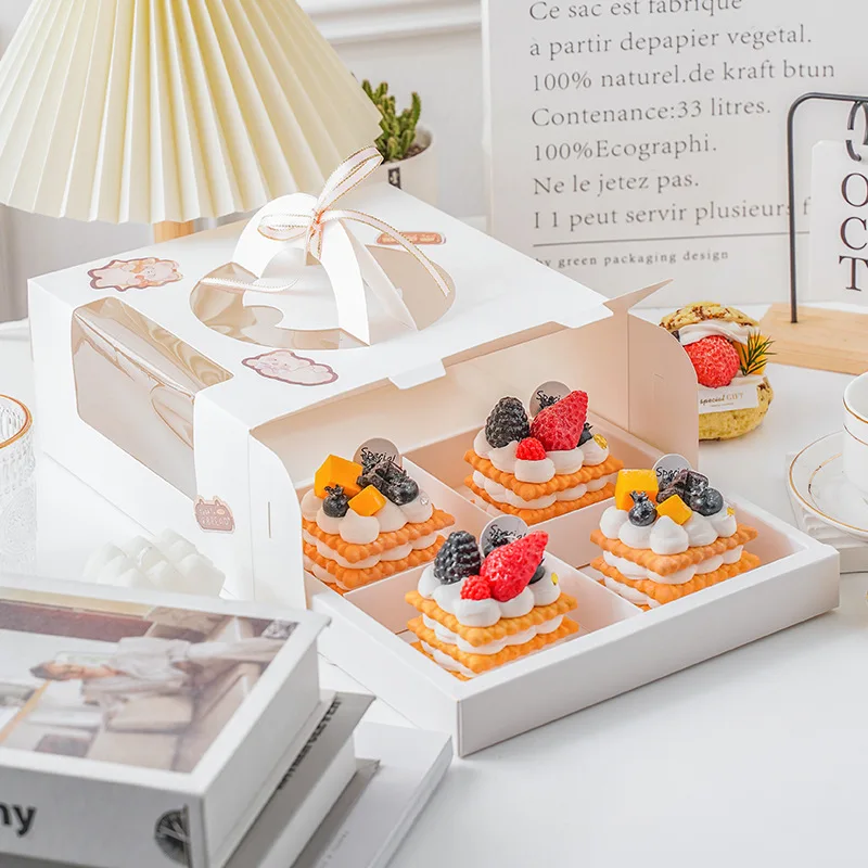 5 Pcs 6-Inch White Paper Cake Boxes with Handle – Windowed Packaging for Mousse, Pastri... - SKU TCGB1649 - UGI Packaging