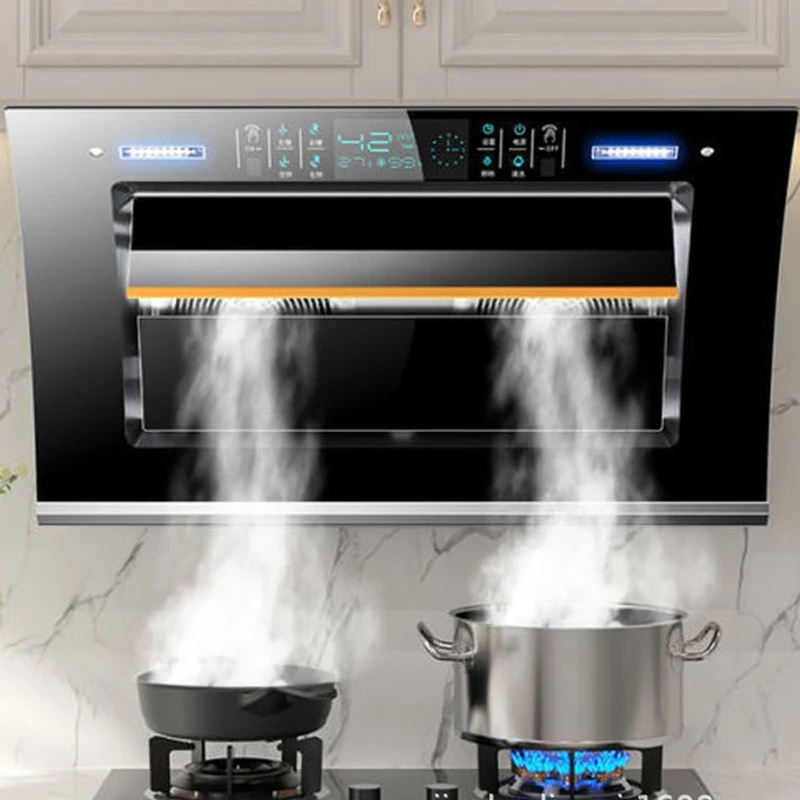 Household Kitchen Range Hood Dual Motor Side Suction Large Suction Range Hood Gas Stove Package