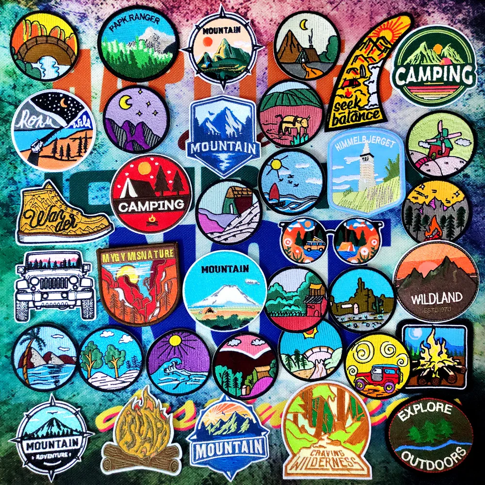 

Iron On Field Camping Scenery Peak Patch Cloth Embroidered Applique Sewing Clothes Apparel Accessories