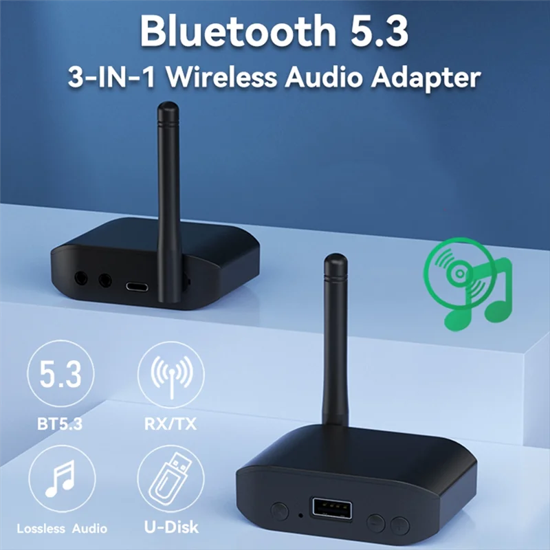 DIGIT-Bluetooth 5.3 오디오 어댑터 2-In-1 송신기 수신기 재생 3.5Mm AUX 무선 스테레오 음악