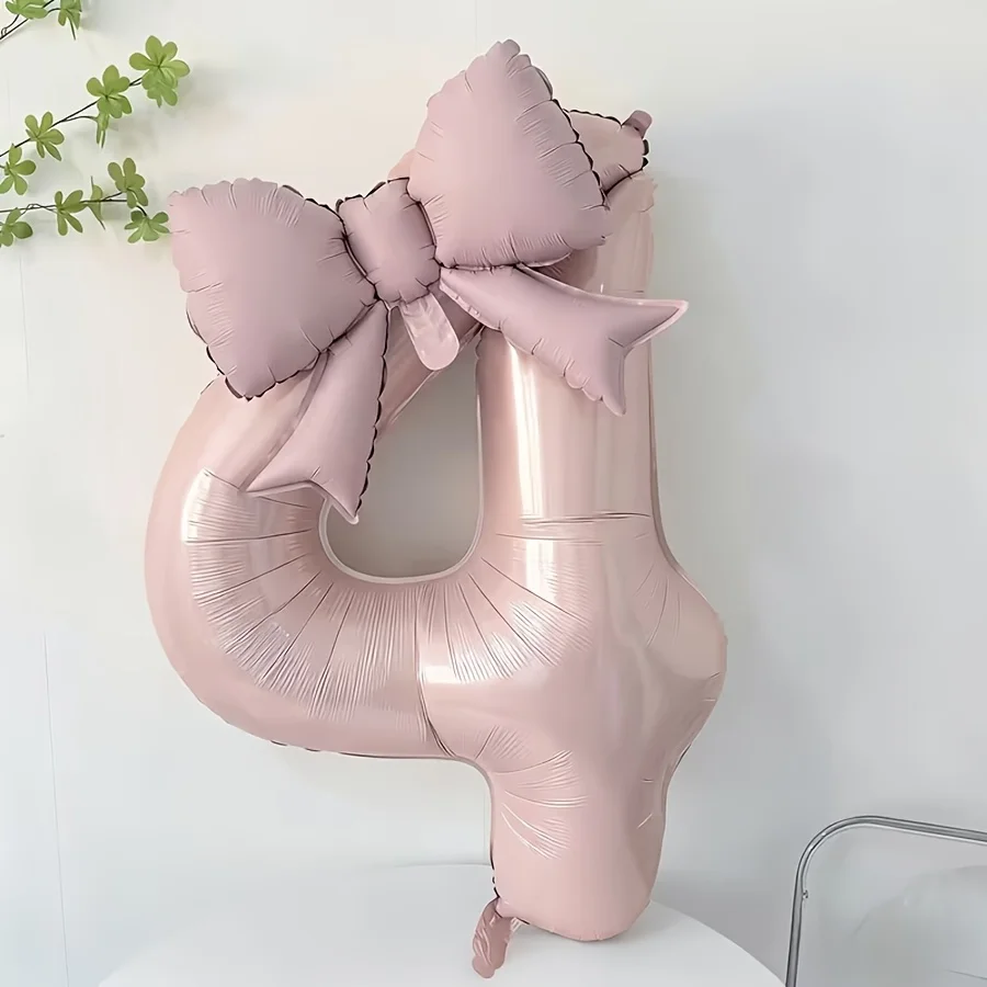 Pink 32-Inch Foil Number Balloon with Bow - Perfect for Celebrations and Decor