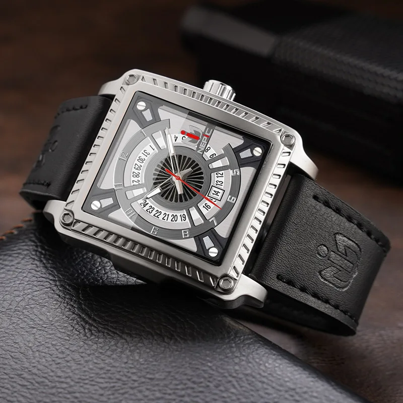 Orologio Da Uomo Quadrato, Orologio Da Polso Vintage In Pelle, Numeri - Foto 4