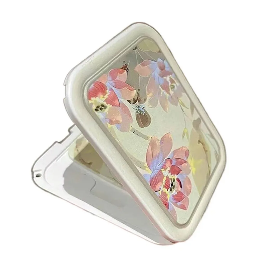 여자를위한 빗 주머니 거울 플립 탑 화장품 거울과 휴대용 연꽃 접는 화장 거울 직사각형 여자