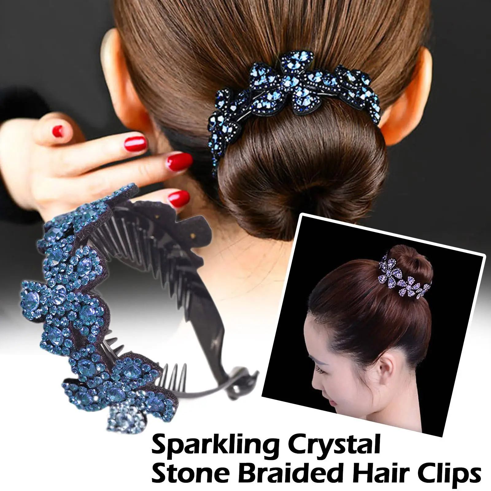 

Shiny Rhinestone Flower Ponytail Holder Twist Bun Shaper Stone Claw, Hair Grips Braided Crystal Women Clips Sparkling Tool D5R8