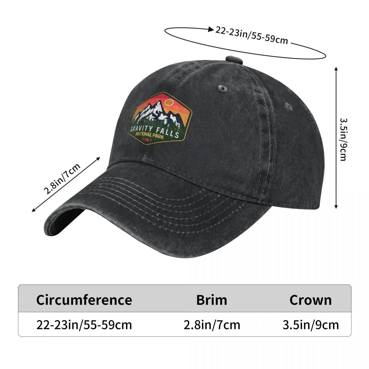 Gravity Falls National Park Baseball Caps Distressed Washed Cartoon Animation Snapback Hat Outdoor Workouts Adjustable