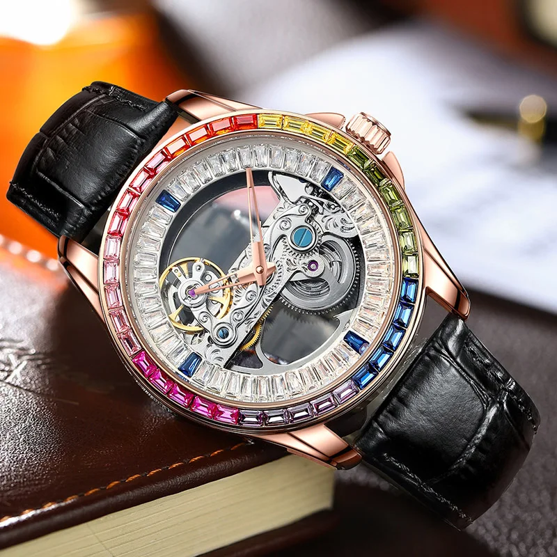 Orologio Di Lusso Da Uomo Automatico Tourbillon Orologi Da Uomo Iced Out Aaa Diamond Wcostatch Orologio Meccanico Maschile Scavato Impermeabile