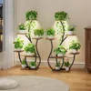 2 Pack Indoor Plant Stand with Grow Lights, Swan-Shaped Metal Flower Display Rack, 6 Tiered Corner Plant Stand 1
