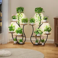 2 Pack Indoor Plant Stand with Grow Lights, Swan-Shaped Metal Flower Display Rack, 6 Tiered Corner Plant Stand 1