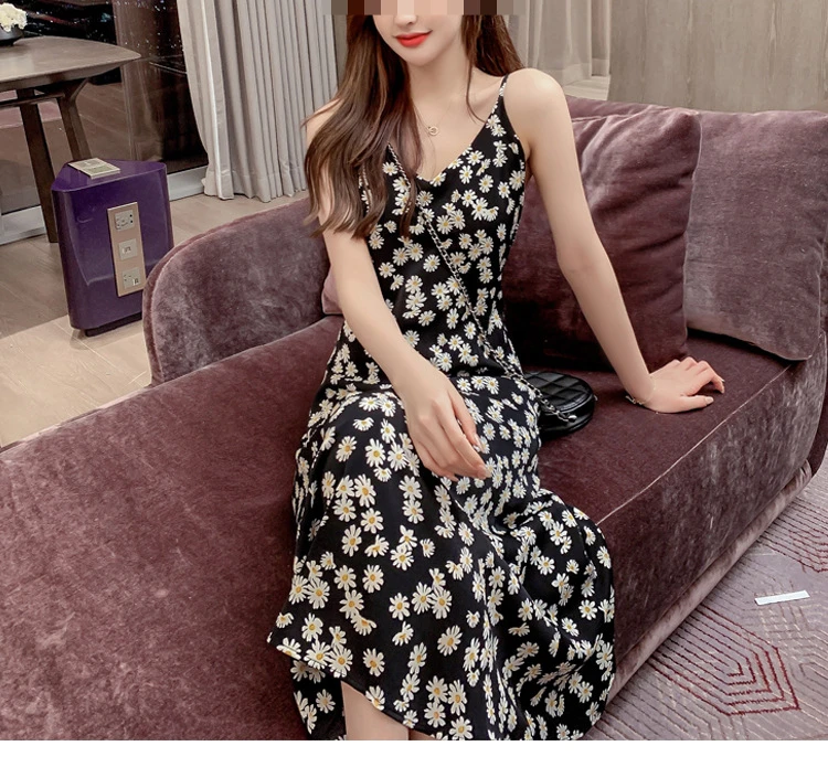 

Sexy Summer Dress for Women 2023 Black White Floral Printed V Neck Sleeveless SlimSundress Ladies Elegant Dress Pregnancy Dress
