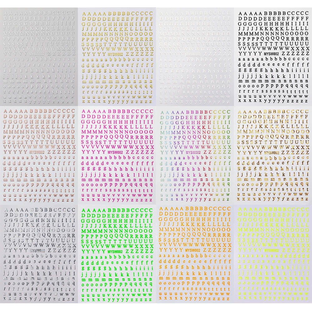 1Pcs 3D 로마 문자 네일 아트 스티커 26 영어 대문자/소문자 자기 접착 네일 데칼 골든 실버 편지 슬라이더 & 1