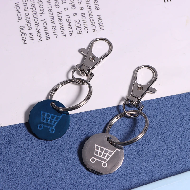 1PCS Warenkorb Token Anhänger Schlüsselring Trolley Metall Münze Kleine Einkaufen Edelstahl Schlüsselbund DIY Zubehör – Detail 4