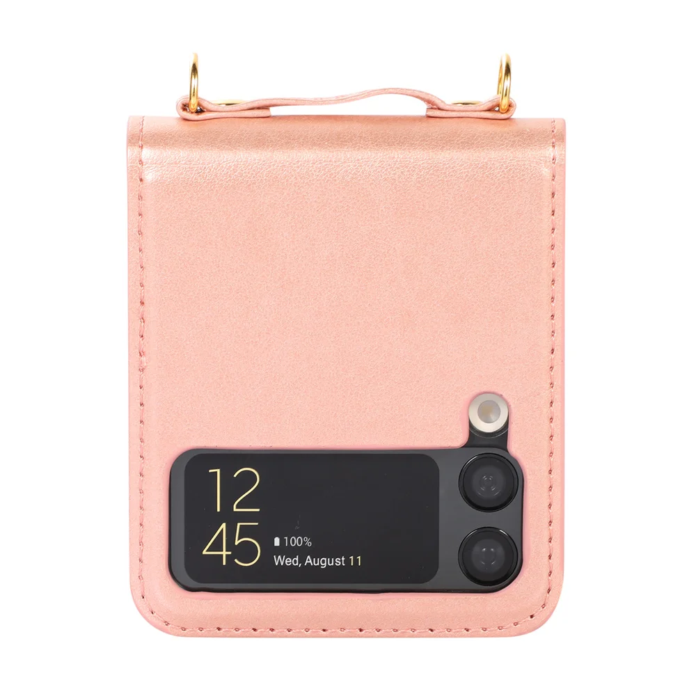 Plain Crossbody Phone Case For Samsung Galaxy Z Flip 4 3 5G Credit Cards Slot Shockproof Leather Back Cover With Lanyard samsung flip3 case