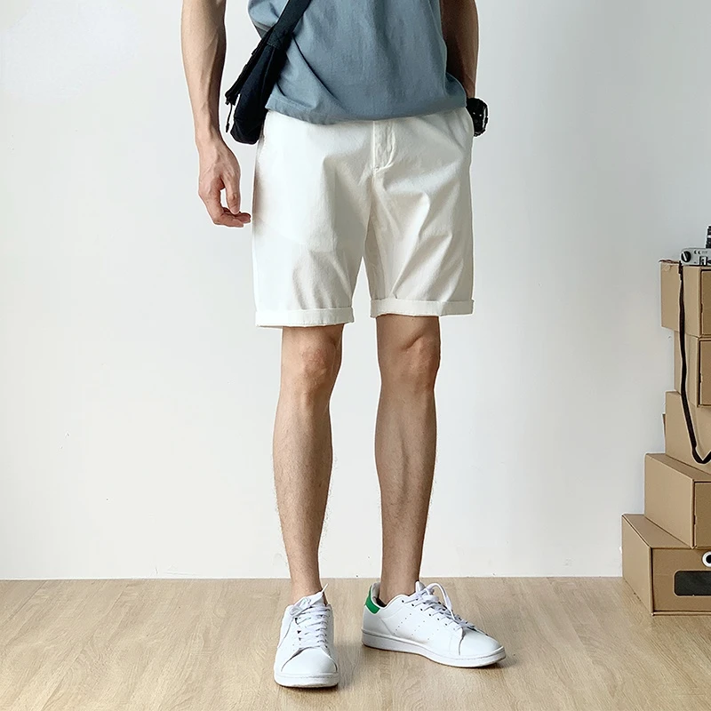 

Men's Shorts Summer Cotton Middle Waist Male Luxury Casual Business Solid Color Shorts Beach Stretch Classic Fit Clothes A17