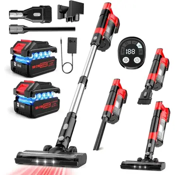 700W 60kPa Cordless Vacuum Cleaner, 8000mAh Brushless Vacuum Cleaners for Home, 6 in 1 Lightweight Stick Vacuum with Mount, 3 Su 1