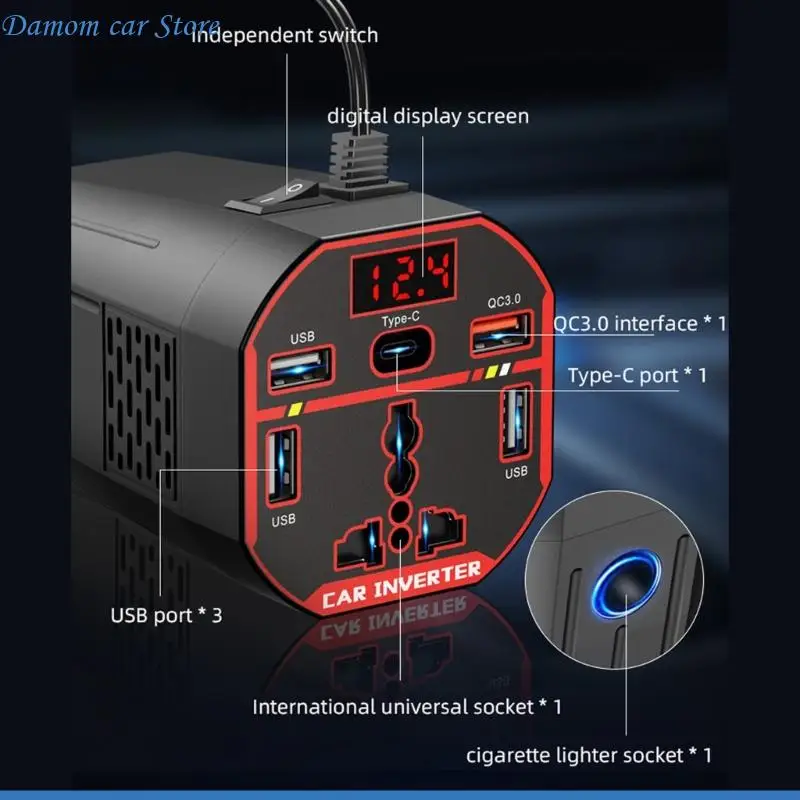 A2UC 200W 자동차 인버터 자동차 담배 라이터 플러그 USB 유형 C 포트 차량 변환기