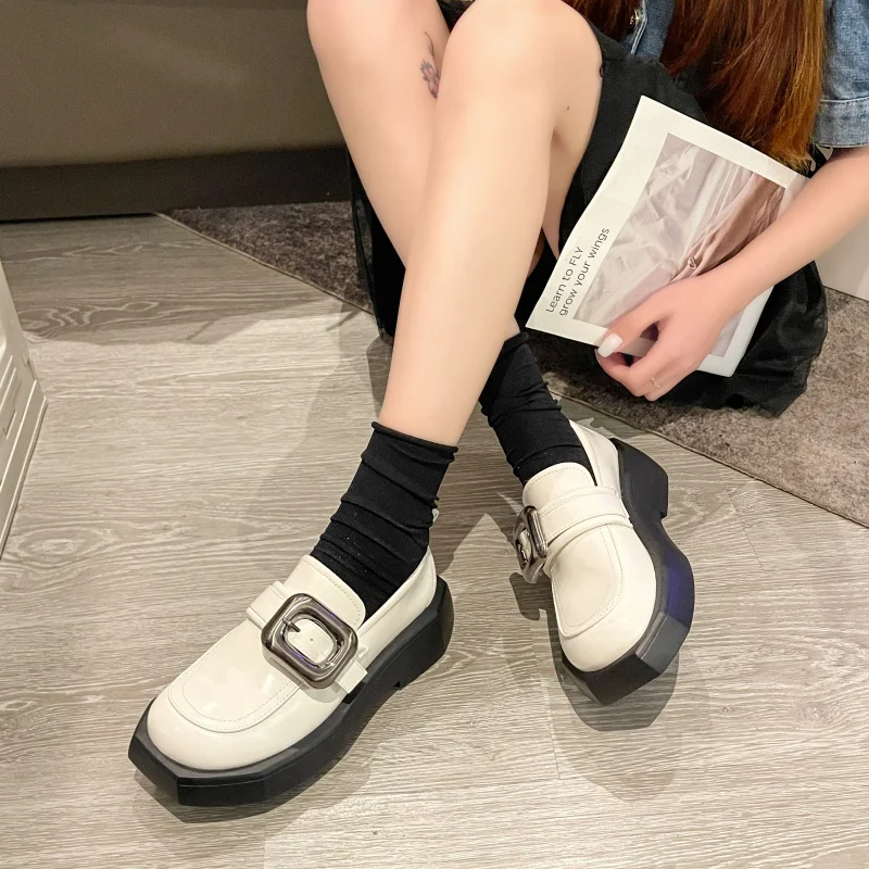 Retro Round-toe Black Shoes for Women 2024 New Autumn and Winter British Style Thick Heel Versatile French Thick-soled vulcanize