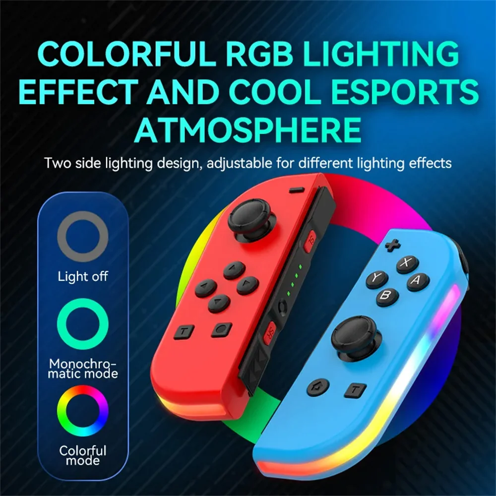 Game Controller BT 5.2 RGB LED Switch L/R Joypad Nintendo Switch/Lite/Oled JoyCon Dual Vibration