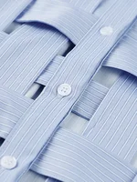 Chemise tissée à rayures pour femmes, grande taille, revers, manches longues, boutons, chemisier, vêtements d'été, printemps 2023 4