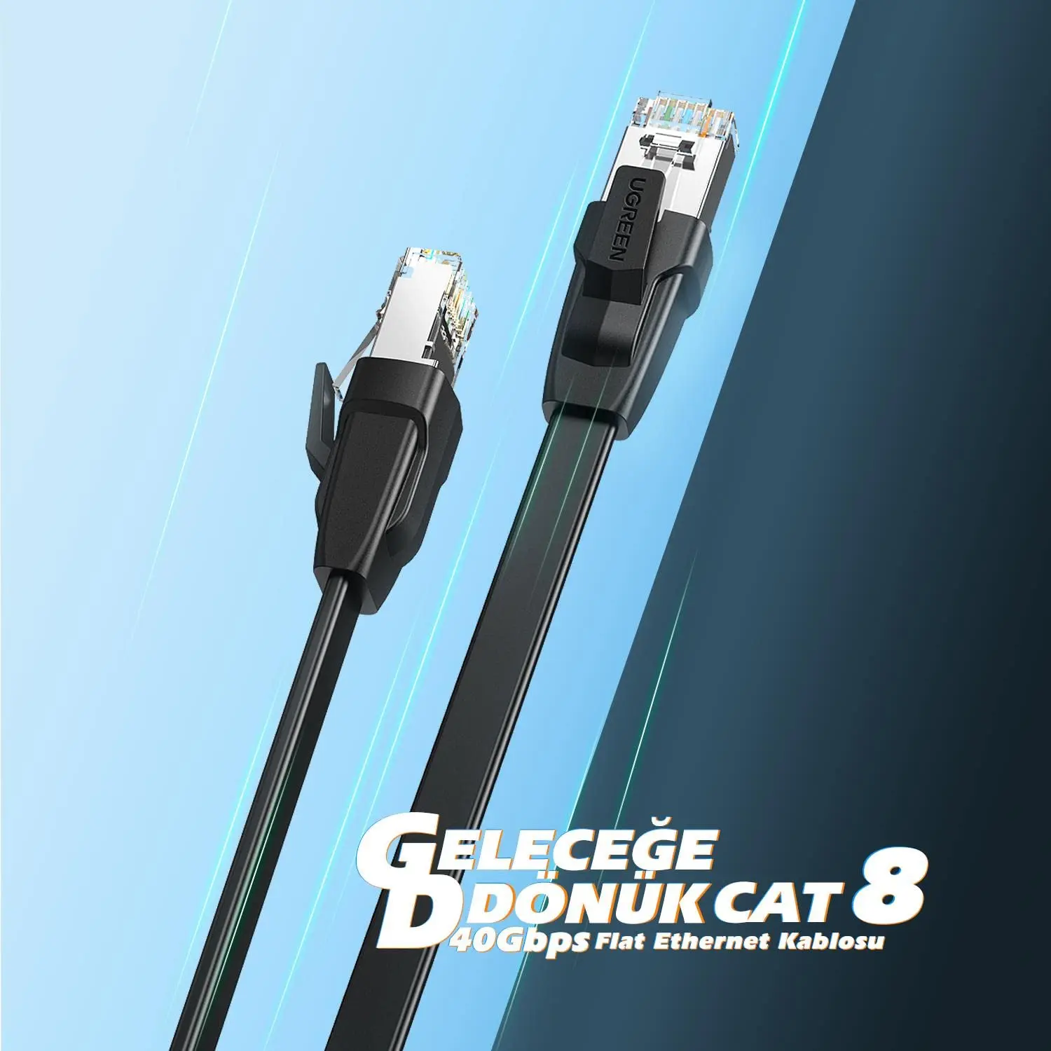 UGREEN Cat 8 이더넷 케이블 고속 40Gbps 2000Mhz Cat8 RJ45 네트워크 코드 플랫 쉴드형 실내 LAN 케이블