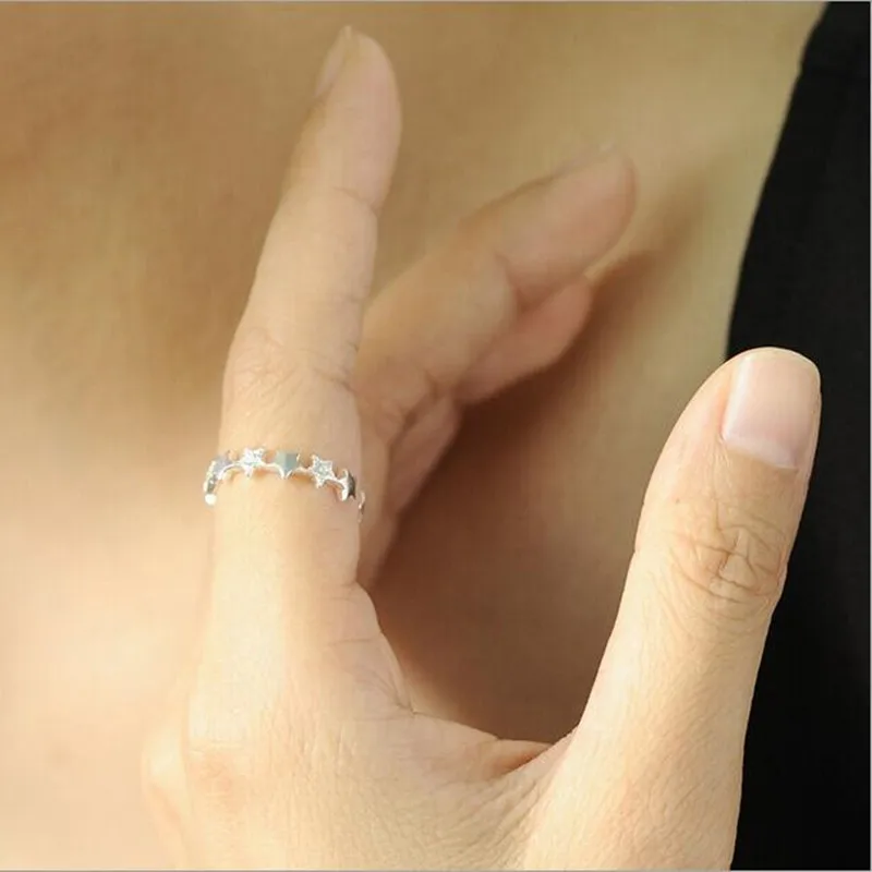 925 Sterling Silver Rings Stars Crystal Opening