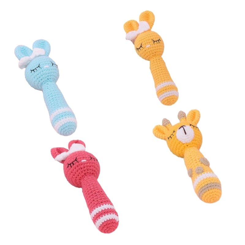 

N80C Lovely Animal Rattle Babies Soft Handmade Toy for Children Appease Sleeping Crochet Handheld Toy for Infants Gift